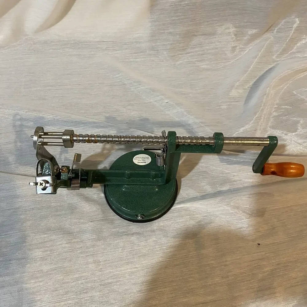 Vintage Green Metal Hand Crank Apple Peeler Corer with Locking Suction Base